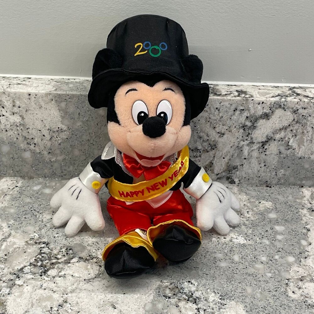 Vintage Y2K Happy New Year Mickey Mouse Bean Bag Plush 2000 Walt Disney World